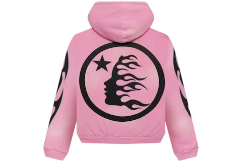 Hellstar Sports Flame Zip Up Hoodie pink