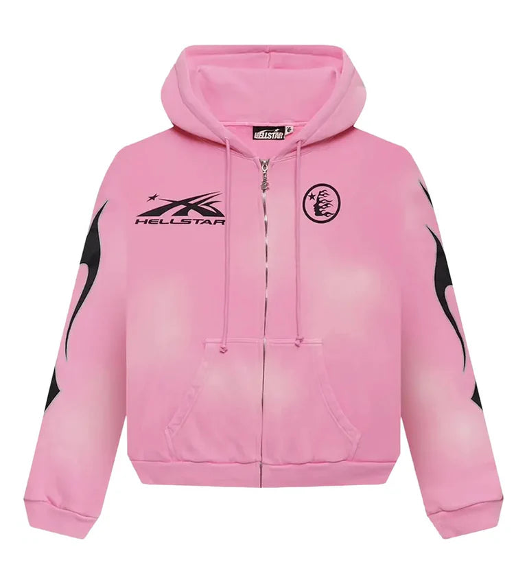 Hellstar Sports Flame Zip Up Hoodie pink